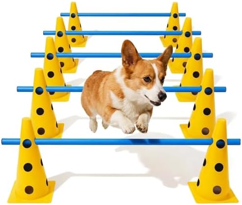 Dog Agility Equipment Set, 6 Adjustable Hurdles with 12 Cones and Poles