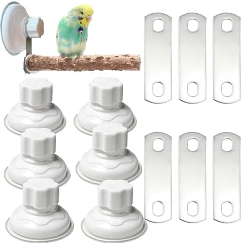 6 Pack Suction Cup Accessory Sets for Brid Perches Brid Stand Sticks Stand Toy Wood Platform for Parrot Parakeet Cockatiel Budgie Suction Cup for Window Bath Shower Car Travel Wall Outdoor Indoor