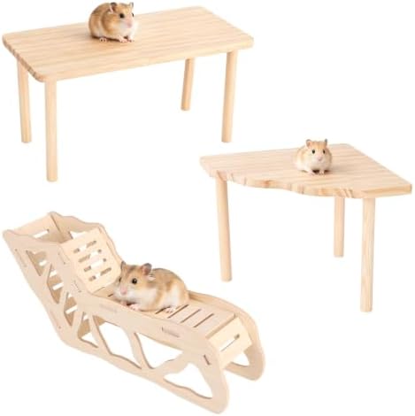 3pcs Hamster Play Wooden Platform, Hamster Game Wooden Platform Cage Accessories for Dwarf Syrian Hamsters Gerbils Mice and Other Small Pets