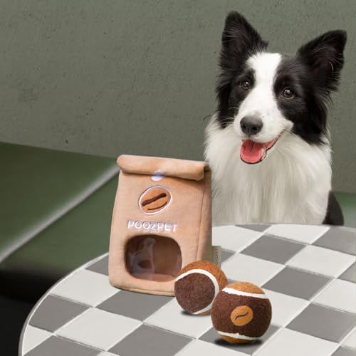 Coffee Bean Toy Set, Interactive Enrichment Toy with Foraging Puzzle Bag and 2 Balls