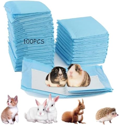 100 Pcs Disposable Rabbit Pee Pads,Small Animal Potty Training Pads Guinea Pig Cage Liners Leak-Proof Super Absorbent with Quick-Dry Surface Small Pet for Kitten Hedgehog Hamster Chinchilla