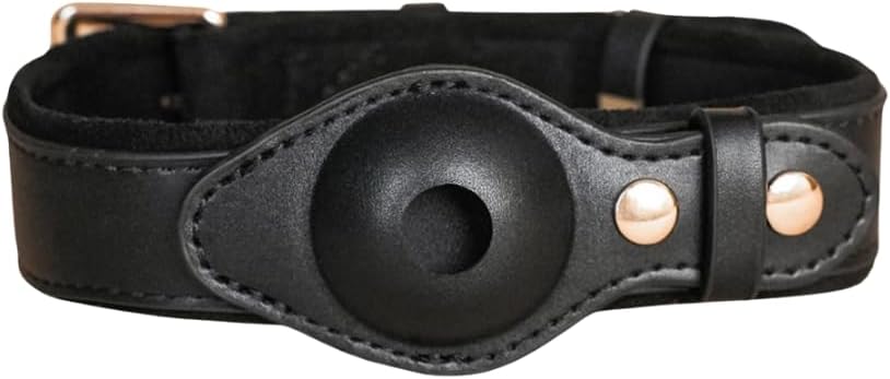 Genuine Leather Dog Collar with Smart Tag Holder Compatible with AirTag, Scratch-Resistant Finish, Microfiber Lining, Adjustable Design for All Breeds (Brown, Small: Width = 1.2"; Neck = 8" - 11")