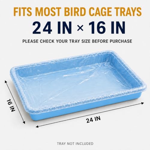 50 Pack Disposable Bird Cage Liners, Clear Plastic Cage Tray Liner Bags, Elastic Edge Disposable Liners for Parrots, Canaries, Cockatiels and Small Animals, 24 x 16 Inches
