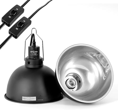 REPTI ZOO Reptile Light Fixture 2 Pack, 8.5inch Deep Dome Reptile Heat Lamp with Separate Switch and Hook, Basking Light Fixture for Bearded Dragon Snake Lizard, Suitable for E26 Bulbs Up to 150W