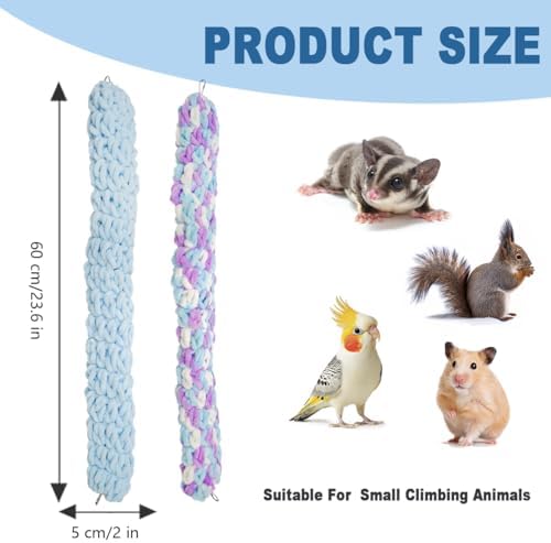 2 Pcs Color Colour Cotton Rope Climbing Sugar Glider Toys with Metal Hook,Small Pets Toys, Rat Hamster Guinea Pig Squirre for Climbing/Exercising/Jungle Exploration, Cage Accessories