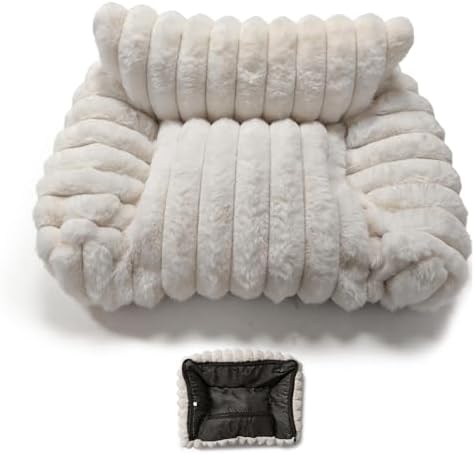 Ultra-Soft Plush White Guinea Pig Couch Bed, Cozy Small Pet Sofa with Padded Armrest & Backrest, Warm Guinea Pig Accessories for Hamster, Rabbit, Chinchilla, Hedgehog