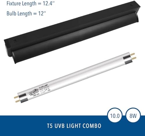 T5 UVB Reptile Light Fixture Kit – 8W High-Output 10.0 UVB Bulb for Bearded Dragons, Turtles & Lizards – Liner UVA/UVB Lighting for Basking & Vitamin D3 Synthesis