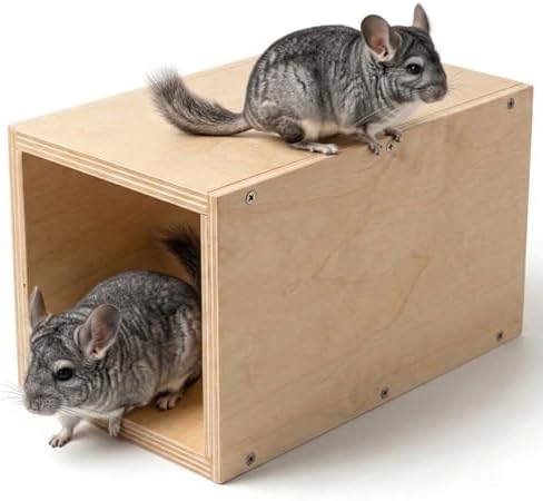Chinchilla Hanging Wooden Tunnel Toys, Small Animals Tubes Tunnel Habitat, Chinchilla Squirrel Guinea Pig Rat Cage Accessories (Brown-A)