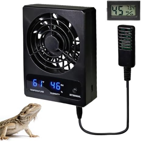 kathson Reptile Ventilation Fan with Humidity Sensor, Reptile Dehumidifier with LED Digital Thermometer for Reptile Enclosure and Terrarium, Terrarium Fan for Snake Bearded Dragon Gecko