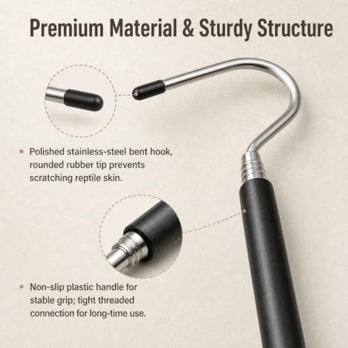 Telescopic Stainless‑Steel Snake Hook, 26.38‑Inch Retractable Reptile Hook for Corn Snakes, Hognose Snakes, King Snakes, Milk Snakes