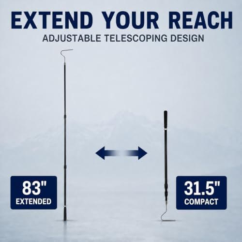 35-to-85-Inch Telescoping Aluminum Snake Hook with Stainless Steel Head