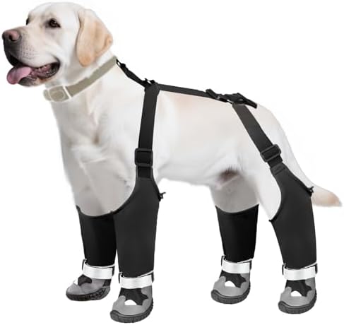 Dog Suspender Boots with Fleece Lining, Waterproof Dog Snow Boots Anti-Slip Rubber Sole Dog Booties and Paw Protectors Winter Shoes for Dogs Legging Dog Shoes for Small Medium Large Dogs(B,1)