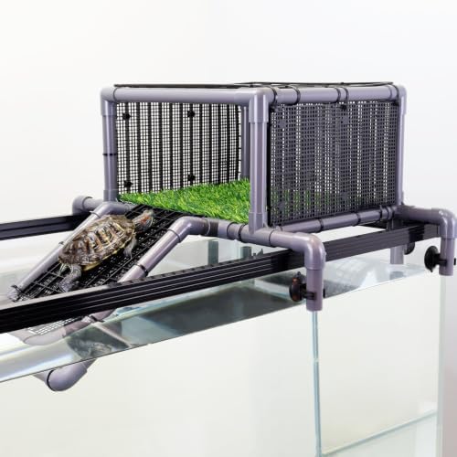 Extra Large Turtle Basking Platform, RES Basking Dock, Above Tank Dry Resting Area with Artificial Grass, Non-Slip Aquatic Turtles Ramp, Turtle Accessories for 75/90/125 Gal