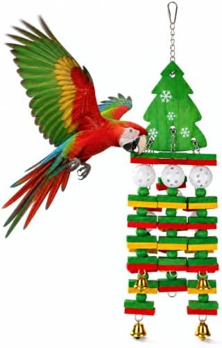 Large Christmas Bird Toy with Wooden Blocks, Beads and Bells