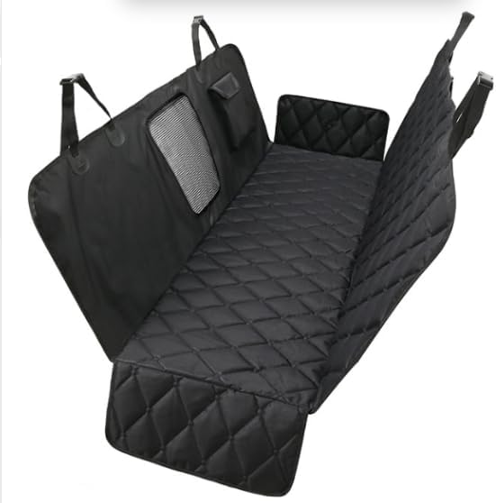 Dog Car Seat Cover for Back Seat, Hard Bottom Back Seat Extender for Dogs, Waterproof Car Hammock, Backseat Bed and Car Seat Protector, Nonslip Fit for Cars, SUVs, Trucks,Black