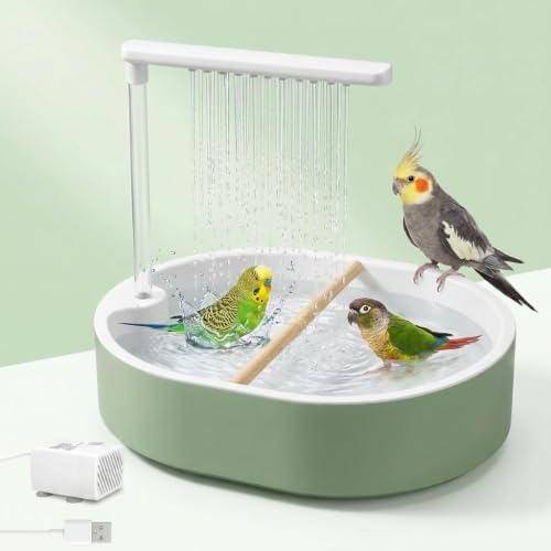 Automatic Bird Bath for Cage, Bird Shower Bath with Circulating Water Fountain & USB Pump, Large Parakeet Shower Bath for Parrot Budgies Cockatiels Conures Lovebirds African Grey