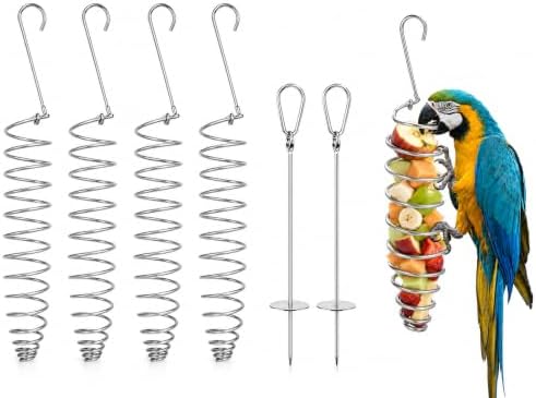 6PCS Millet Holder for Bird Cage, Feeder Set with Fruit Forks,Multi‑Feeder Combination, Foraging Accessory, Fits Small Cages, Simple Hook Mounting, Solid Bird Treat Rack
