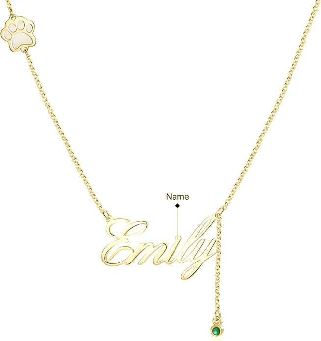 Personalized Cute Dog Cat Paw Name Necklace Forever Love Custom Heart Pendant - Image 2
