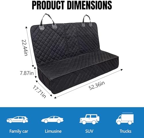 Dog Car Seat Cover for Backseat, Scratchproof & Waterproof Pet Bench Car Seat Covers, Auto Rear Seats Cover Fits Armrest & Seatbelt, Nonslip Backseat Protector for Cars Trucks SUVs