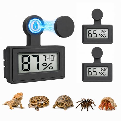 2 Pack Magnetic Reptile Thermometer Hygrometer,Fast-Read °F/°C Digital Temp&Humidity Gauge for Terrarium Tank Enclosure,for Bearded Dragon,Gecko,Snake, Tortoise,Hermit Crab,Jumping Spider (Black)