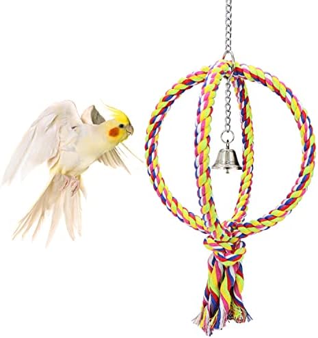 Litewoo Bird Swing Rope Perch Stand 2 Rings Toy for Parrots, L