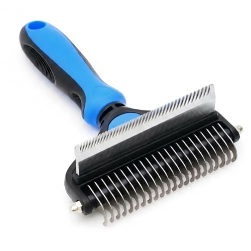 Double-Sided Dematting Rake for Dogs and Cats, Stainless Steel Undercoat Deshedding Comb for Medium and Long Hair