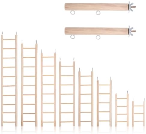10 Pcs Wood Step Ladder for Bird, 3-10 Step Hanging Bird Ladder Parrot Cage Climbing Toy & Cylindrical Support for Parakeets, Cockatiels, Conures, Lovebirds