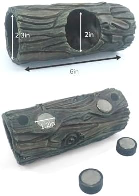 Magnetic Reptile Hide Cave,Resin Hollow Tree Trunk Hideout for Crested Gecko, Lizard, and Snakes,Climbing Toy & Terrarium Decor