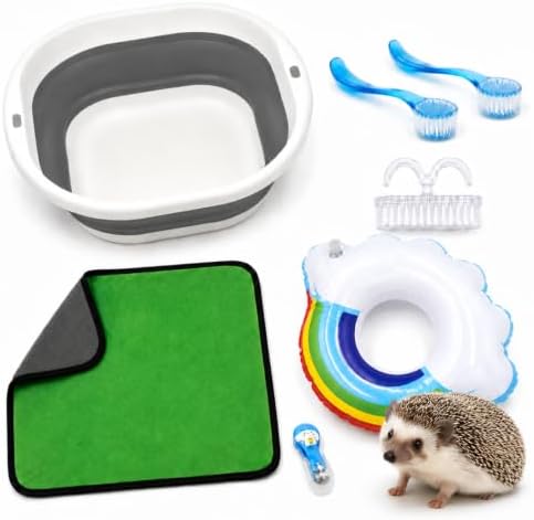 7-Piece Hedgehog Bath Supplies Kit with Foldable Tub and 3 Brushes