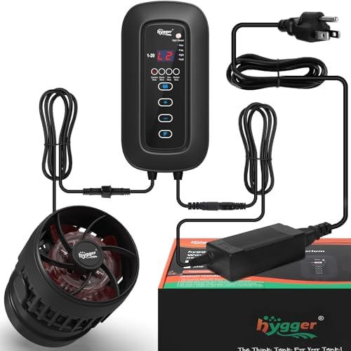 hygger DC Powerful Wave Maker For Aquarium, Quiet Aquarium Circulation Water Pump Adjustable Flow Freq, 4 Waves/Night/Feed Modes, Magnetic Holder Display Controller