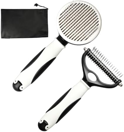 2Pc Dematting Rake & Self-Cleaning Slicker Brush for Dogs Cats