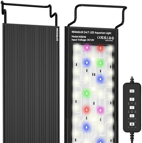 24/7 LED Aquarium Light for 18-24 Inch Plant & Fish Tank IP68, 12-Color & Gradient & Full Spectrum with Sunrise-Daylight-Moonlight, Auto On/Off, Brightness, Extendable Brackets for Freshwater