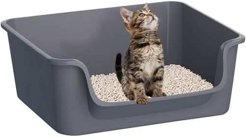 Open-Top Large High Sides Cat Litter Box with Low Entrance, Suitable for Small and Elderly Cats, Anti-Splash, 19.8” x15.6”x7.3” for Indoor Use (Grey（Moon Gray）)