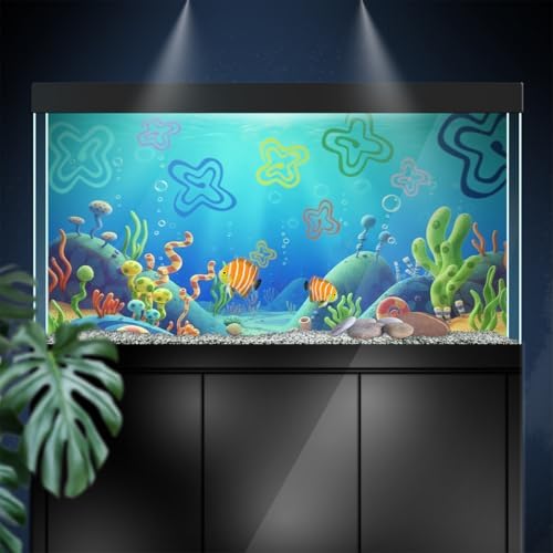 Aquarium Background Stickers for 5-12 Gallon Tanks, Cartoon Underwater Self-Adhesive Fish Tank Reptile Terrarium Decor Poster (24 x 12inches / (61 x 31 cm))