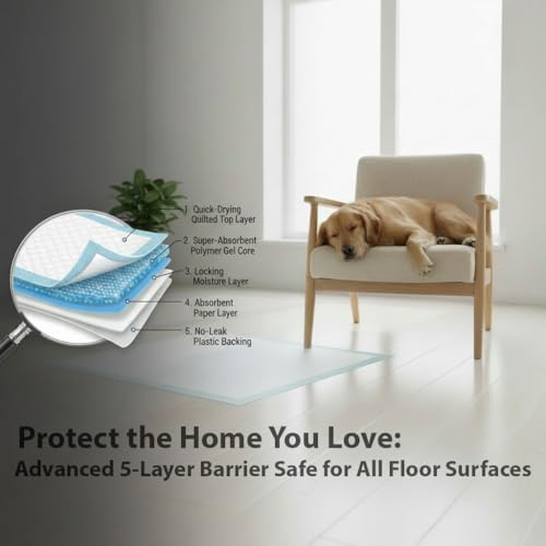 Large Dog Training Pads, 100 Count – 5-Layer Ultra Absorbent Puppy Pee Pads, Leak-Proof & Quick-Dry Surface, Potty Training Essentials for Dogs & Puppies (L, 100, Count)