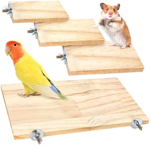 4-Size Wooden Bird Platforms and Corner Perches for Cages