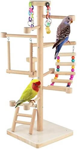 Wood Bird Playground Parrots Climbing Perch Parakeets Swing Ladder Chew Toy
