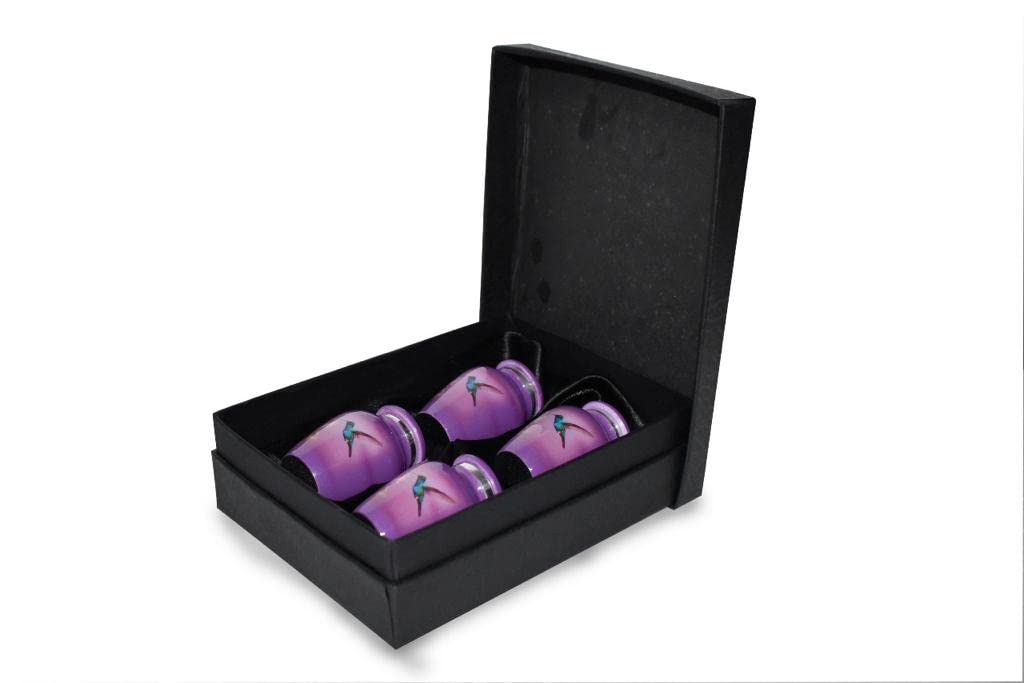 Bold & Divine Purple Hummingbird Keepsake Urn for Ashes | Set of 4 | 3.5 Cubic Inch | Keepsake Urn for Sharing The Ashes of a Loved One