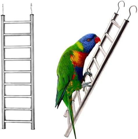 2Pack Stainless Steel Bird Ladders 9-Step Parrot Ladder Hanging Bird Cage Climbing Toys with Hooks Birds Exercise Toy for Parakeets, Parrots, Cockatoo，Rust-Resistant and Easy to Clean