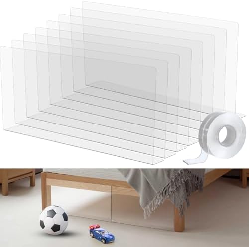 OMISTAR Under Bed Blocker (8 PCS), 16'' L × 7.9'' H Clear PVC Under Couch Blockers with Strong Adhesive, Toy Pets Couch Blockers with Smooth Edge for Under Furniture Stoppers, Easy Installation