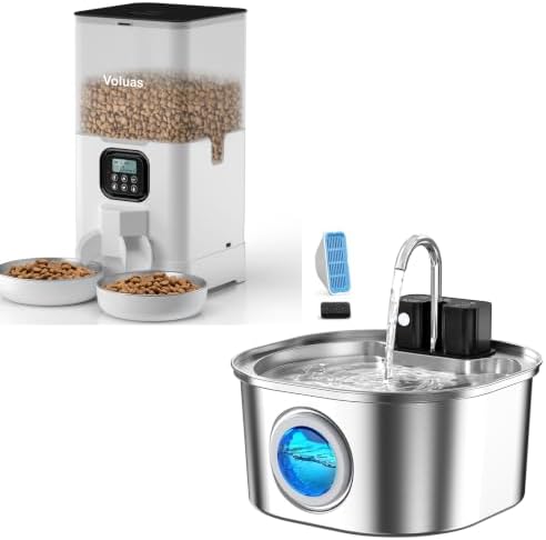 Voluas Automatic Cat Feeder for Two Cats,108oz/3.2L Wireless Cat Fountain Battery Operated for Drinking Indoor, Automatic Pet Water Dispenser Bowl with Ultra Quiet Pump