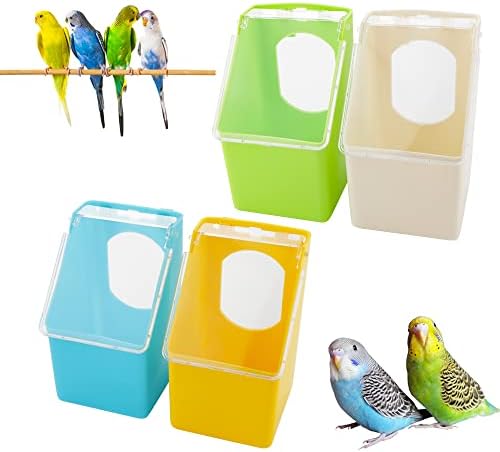 4 Pcs Pigeon Plastic Feeder, Quail Bird Food Feeding Hanging Box for Parrot Pigeon Bird Cage Poultry (One Hole)