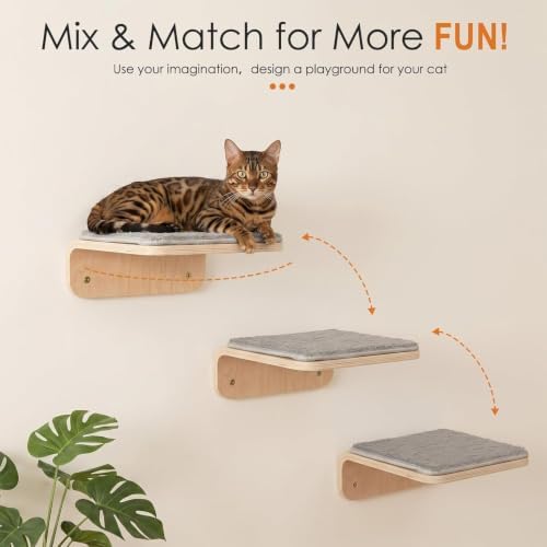 Wenqik 2 Pcs Cat Steps for Wall, Wooden Cat Climbing Shelf 10 x 10 x 4 Inch