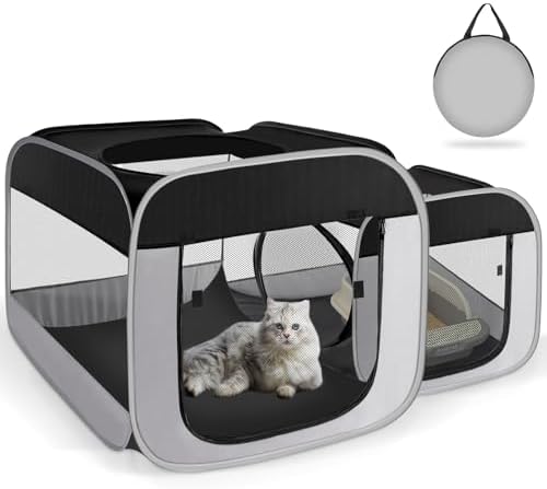 Tailtastic Large Cat Playpen with Separate Areas,Outdoo&Indoor Cat Enclosures,Portable Pet Playpen for Indoor Cats,Puppy and Small Animals, Dog Playpen with Carrybag.