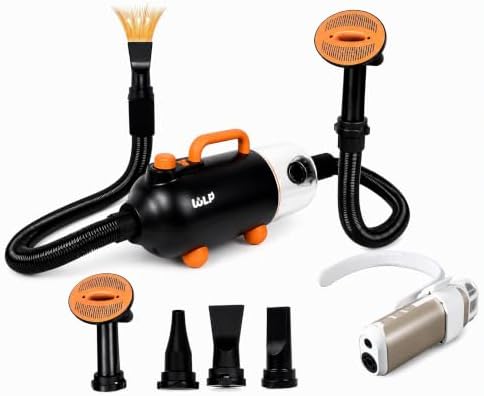WLP Complete Home Pet Grooming System, 4-in-1 Grooming Vacuum & Dryer 2100W 32000Pa 2.5L Dust Cup, Plus Hands-Free Hanging Neck Pet Dryer 110000 RPM NTC UV Light, 2-Piece Bundle for Dogs Cats