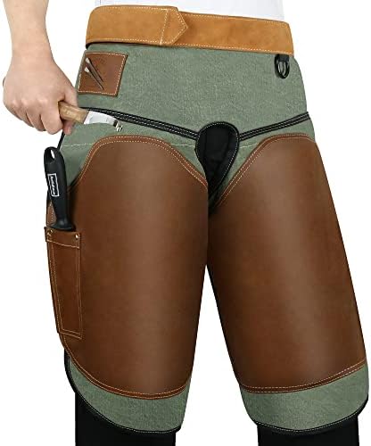 Antidious Professional Farrier Chaps Leather Farrier Apron with Adjustable Belt and Knees Straps Hoof Trimming, 2 Pockets and Extra Hook for Storage, Suitable for 28’’~55’’ Waistline