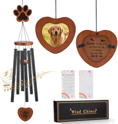 Alphatool Dog Memorial Wind Chimes Gifts with Photo Frame, 32 in