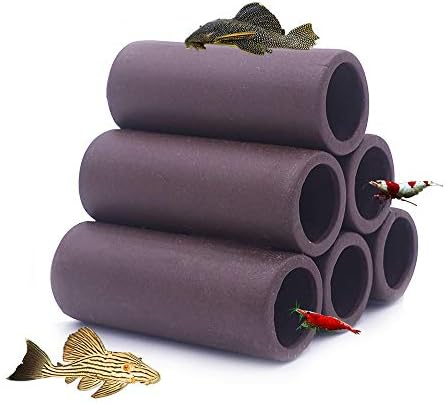 DOHO Aquarium Cave Handmade Brown Ceramic Shelters - Shrimp and Small Fish Habitat, Breeding Tube, Hiding cave - Hideaway Pipes Reduce Stress, Encourage Spawning - Aquarium Decorative Six Holes