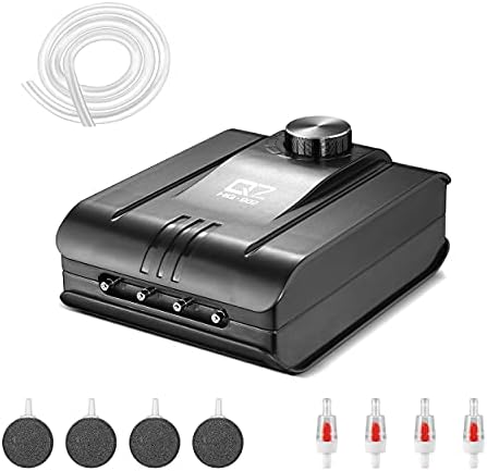 320GPH Aquarium Air Pump 8W Adjustable Quiet Oxygen Pump with 4 Outlet and Accessories Air Stone, Check Valve, Tube,for Up to 300 Gallon Fish Tank,air Pumps for hydroponices ;