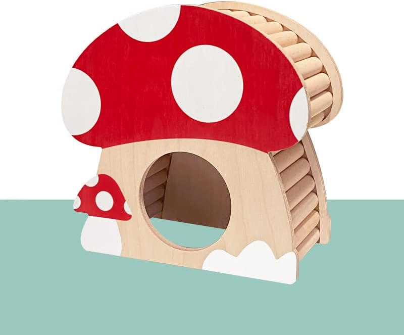 Hamster Mini House, Mushroom-Shaped Wood Hide Home for Dwarf Hamsters, Rat, Gerbils, Syrian, Mice, Small Animals Hideout Habitat Hut, Wooden Hamster Hideaway Toys, Indoor Cave Cage Accessories